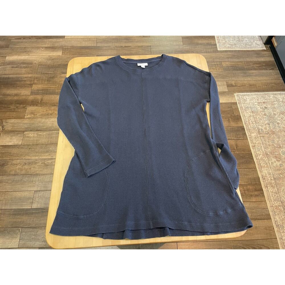 J. Jill Navy Blue Waffle Knit Seamed Long Sleeve Tunic Lightweight S Minimalist